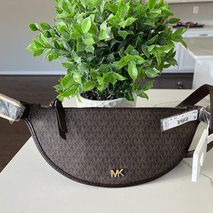 Michael Kors Reversible Leather Belt Bag, Fanny Pack - BROWN - Size: S/M or L/XL
